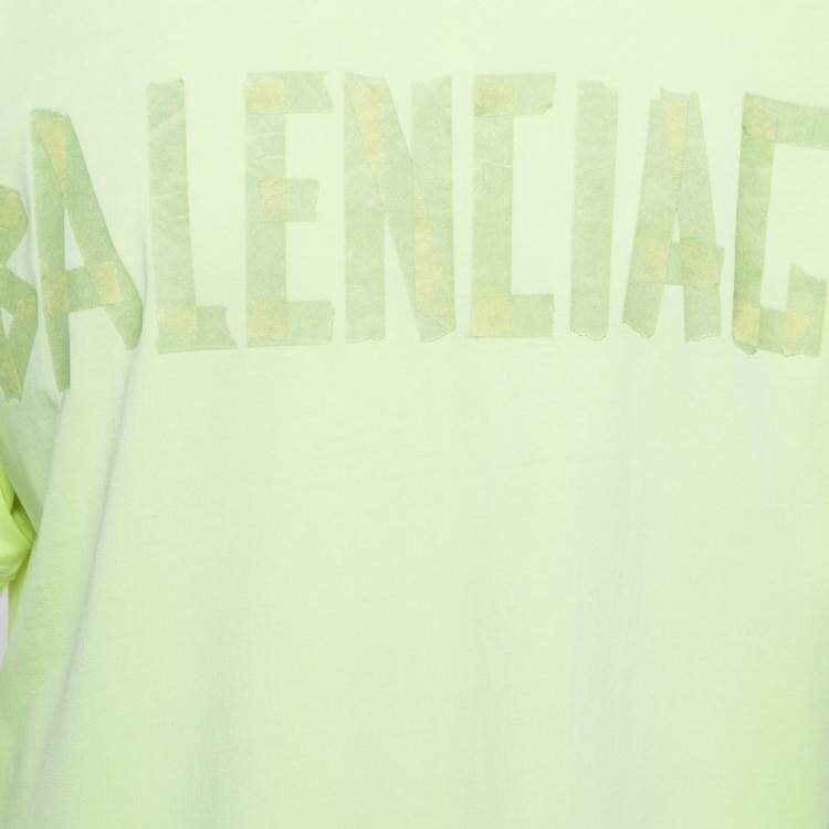 Pre Owned Balenciaga Fluorescent Green Distressed Cotton Oversized T-Shirt XXS