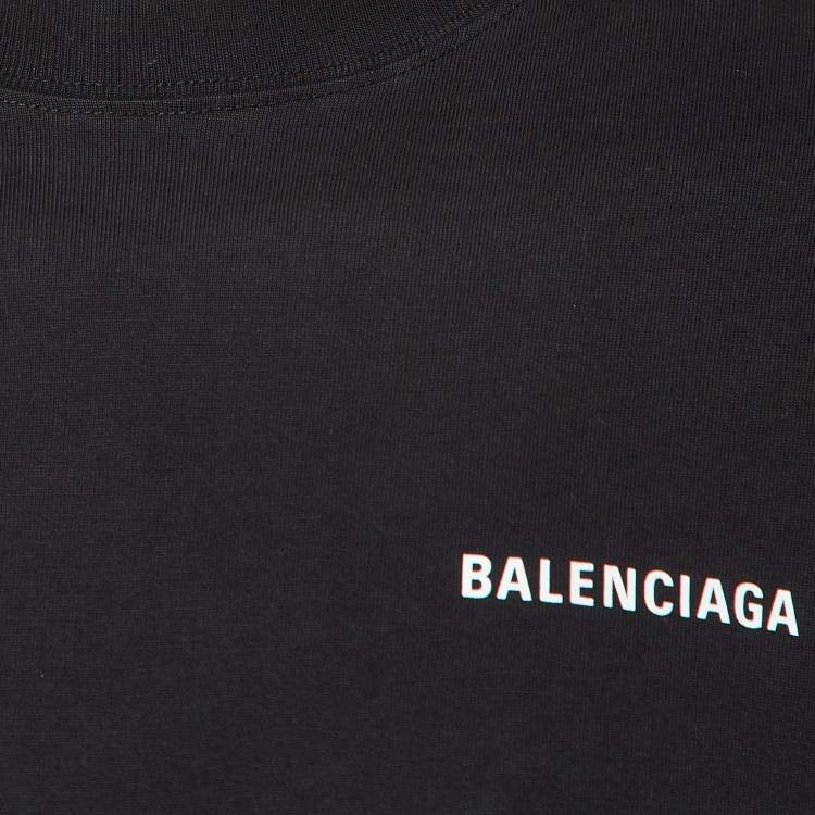 Pre Owned Balenciaga Black Logo Print Cotton T-Shirt XXS
