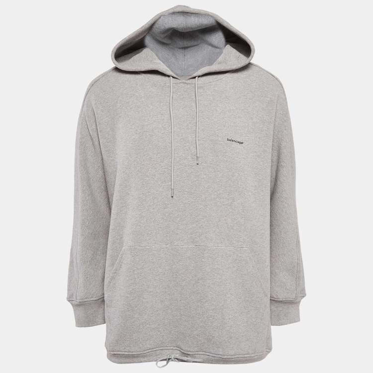 Pre Owned Balenciaga Grey Cotton Knit Oversized Hoodie S