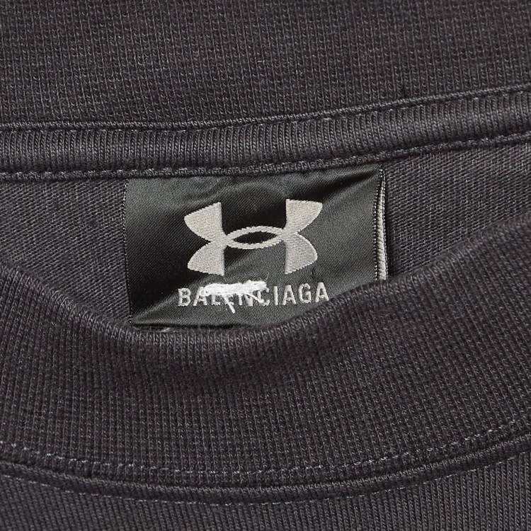 Pre Owned Balenciaga X Under Armour Black Logo Embroidered Cotton T-Shirt L