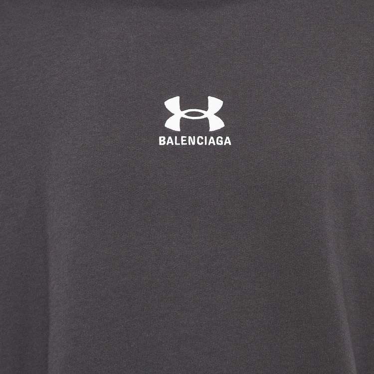 Pre Owned Balenciaga X Under Armour Black Logo Embroidered Cotton T-Shirt L