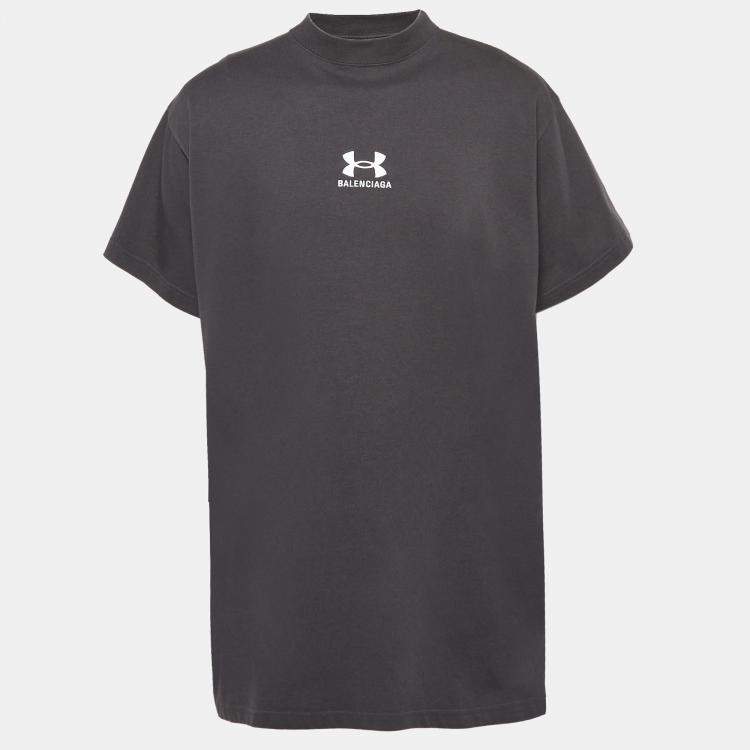 Pre Owned Balenciaga X Under Armour Black Logo Embroidered Cotton T-Shirt L