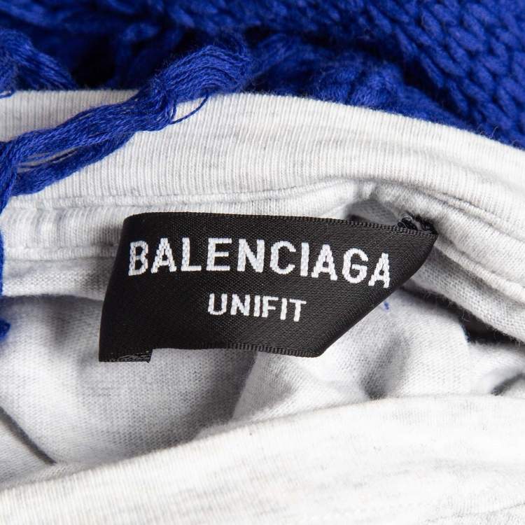 Pre Owned Balenciaga Blue Distressed Cotton Rib Layered Oversize Hoodie L
