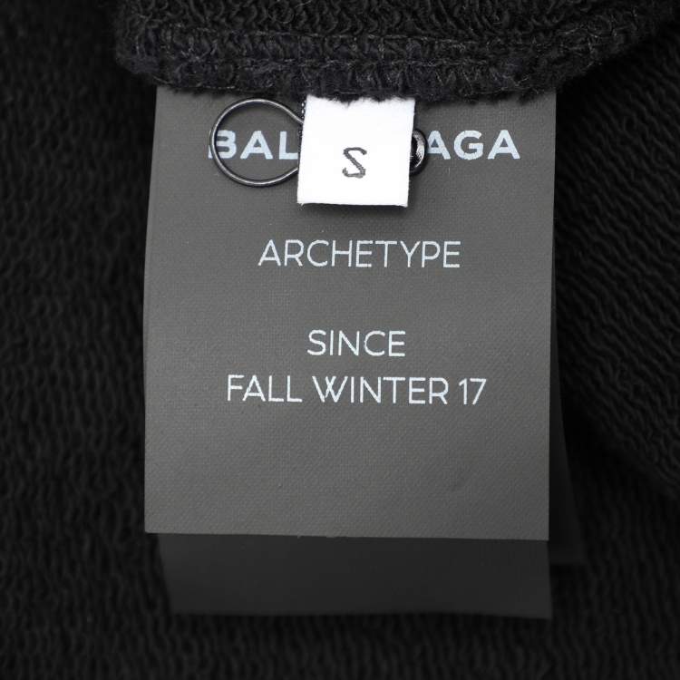 Pre Owned Balenciaga Black Cotton Knit Logo Zip Hoodie S