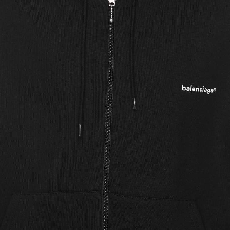 Pre Owned Balenciaga Black Cotton Knit Logo Zip Hoodie S