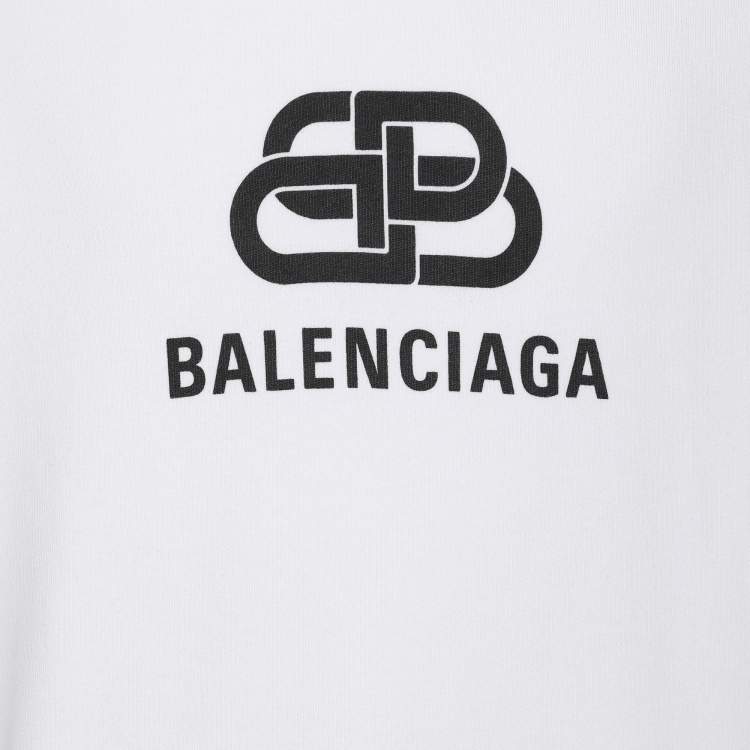 Pre Owned Balenciaga White Cotton Knit Logo Hoodie S
