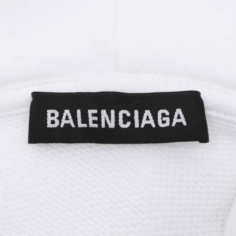 Pre Owned Balenciaga White Cotton Knit Logo Hoodie S