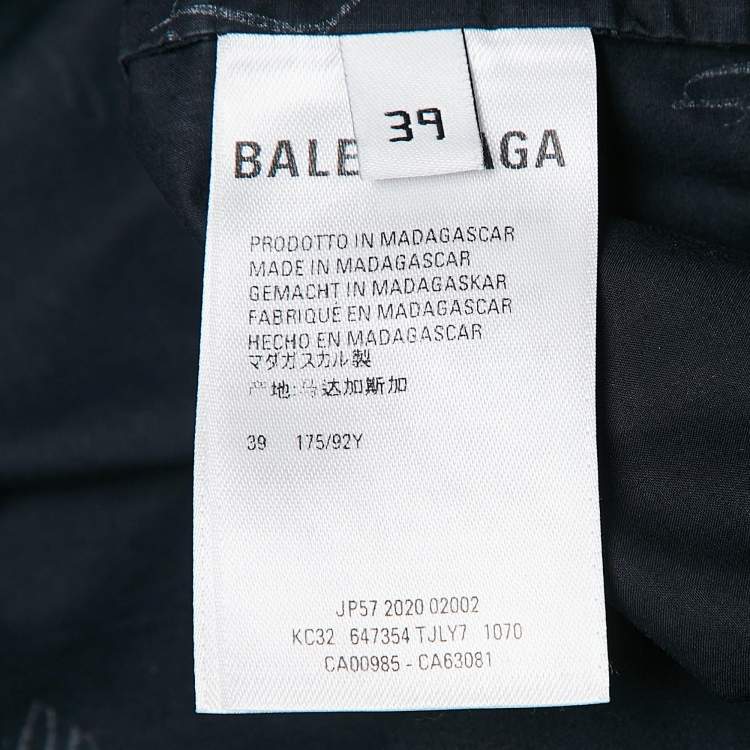 Pre Owned Balenciaga Navy Blue Monogram Print Button Front Oversize Shirt M