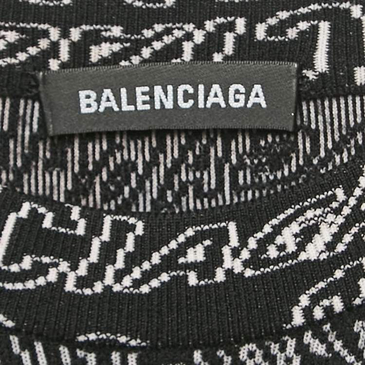 Pre Owned Balenciaga Black Logo Intarsia Stretch Knit Sweatshirt XS