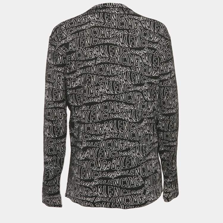 Pre Owned Balenciaga Black Logo Intarsia Stretch Knit Sweatshirt XS