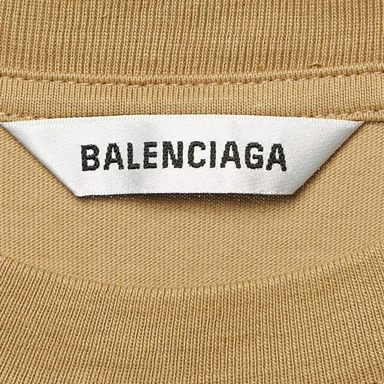 Pre Owned Balenciaga Brown Logo Embroidered Cotton Knit  T-Shirt S