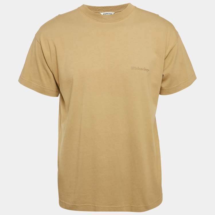 Pre Owned Balenciaga Brown Logo Embroidered Cotton Knit  T-Shirt S