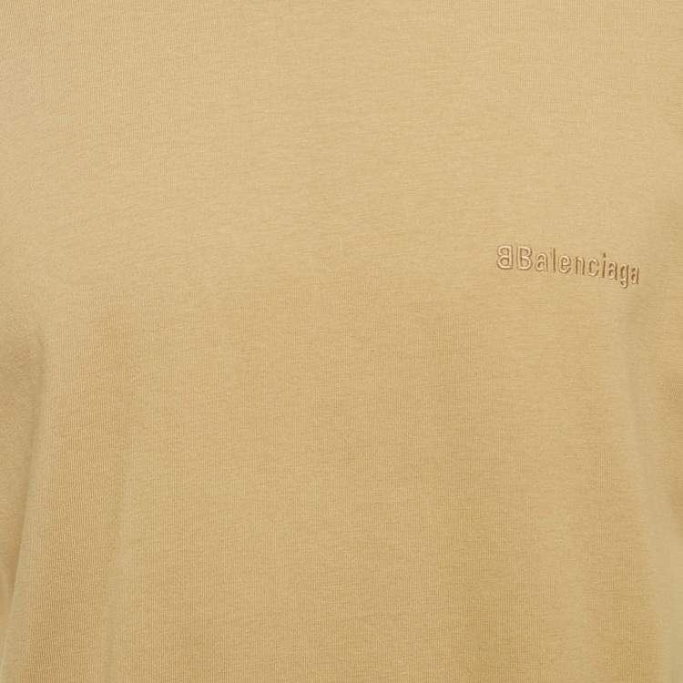 Pre Owned Balenciaga Brown Logo Embroidered Cotton Knit  T-Shirt S