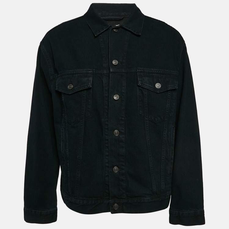Pre Owned Balenciaga Navy Blue Embroidered Denim Jacket S