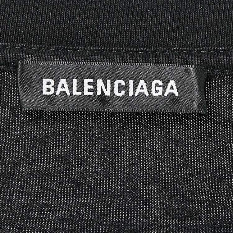 Pre Owned Balenciaga Black/Blue Checked Cotton and Jersey Shirt T-Shirt L