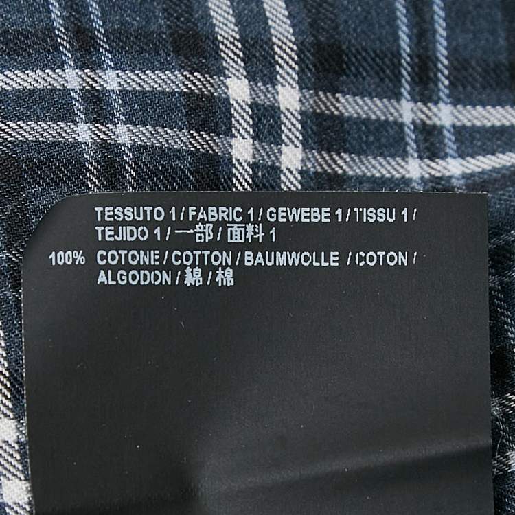 Pre Owned Balenciaga Black/Blue Checked Cotton and Jersey Shirt T-Shirt L