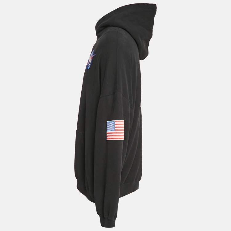 Pre Owned Balenciaga Black Nasa Applique Cotton Knit Hoodie XS