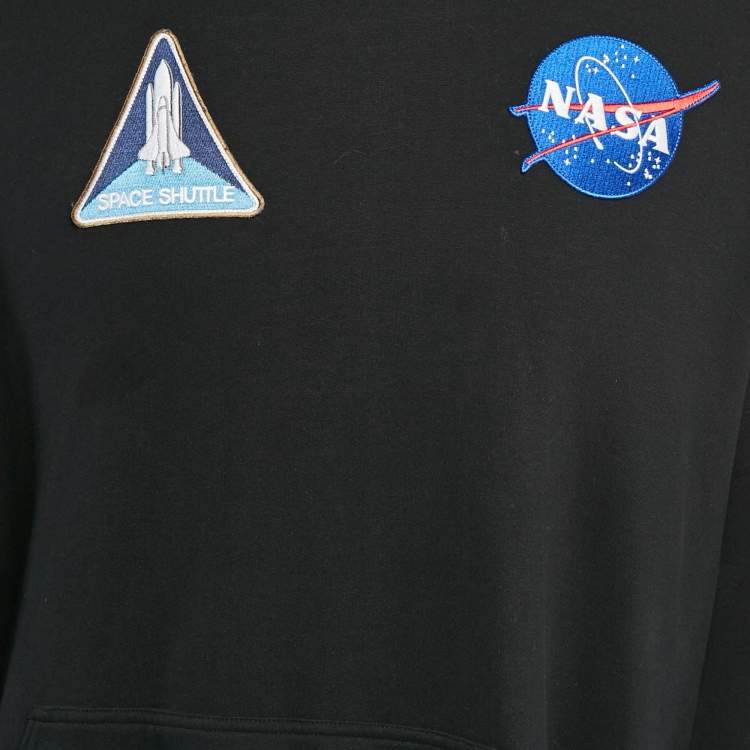 Pre Owned Balenciaga Black Nasa Applique Cotton Knit Hoodie XS