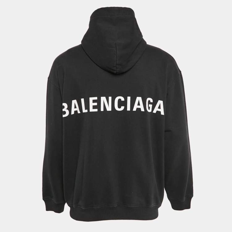 Pre Owned Balenciaga Black Logo Print Cotton Hooded Sweatshirt S