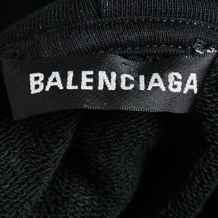 Pre Owned Balenciaga Black Logo Print Cotton Hooded Sweatshirt S