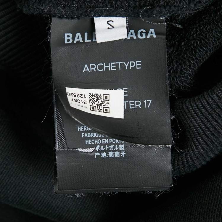 Pre Owned Balenciaga Black Logo Print Cotton Hooded Sweatshirt S