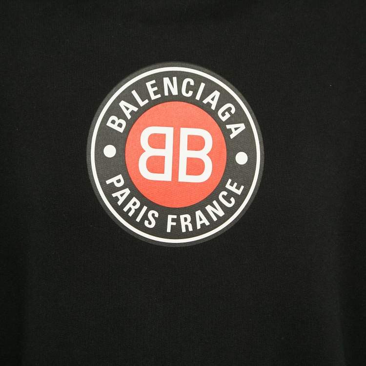 Pre Owned Balenciaga Black BB Logo Print Cotton Knit Hoodie M