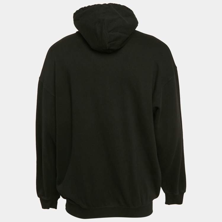 Pre Owned Balenciaga Black BB Logo Print Cotton Knit Hoodie M