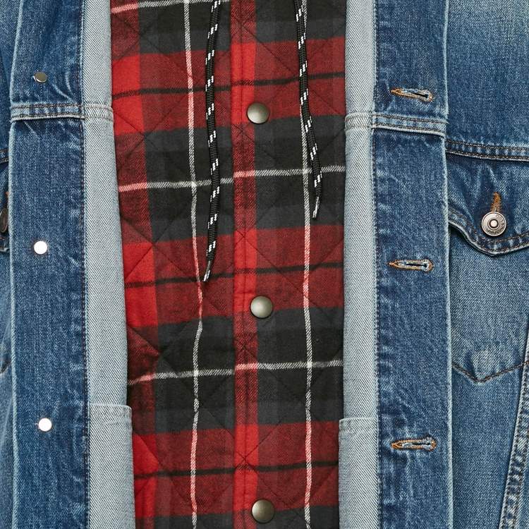Pre Owned Balenciaga Blue Checked Cotton and Denim Layered Jacket S