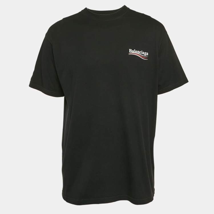 Pre Owned Balenciaga Black Logo Print Jersey Oversized T-Shirt S