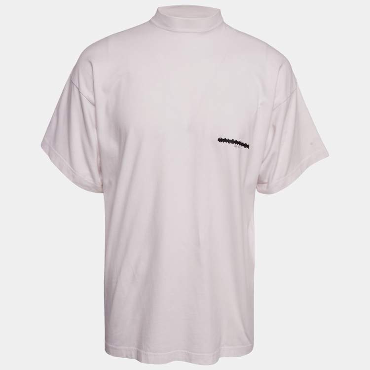 Pre Owned Balenciaga Light Pink Logo Strike-Out Print Cotton Jersey T-shirt L