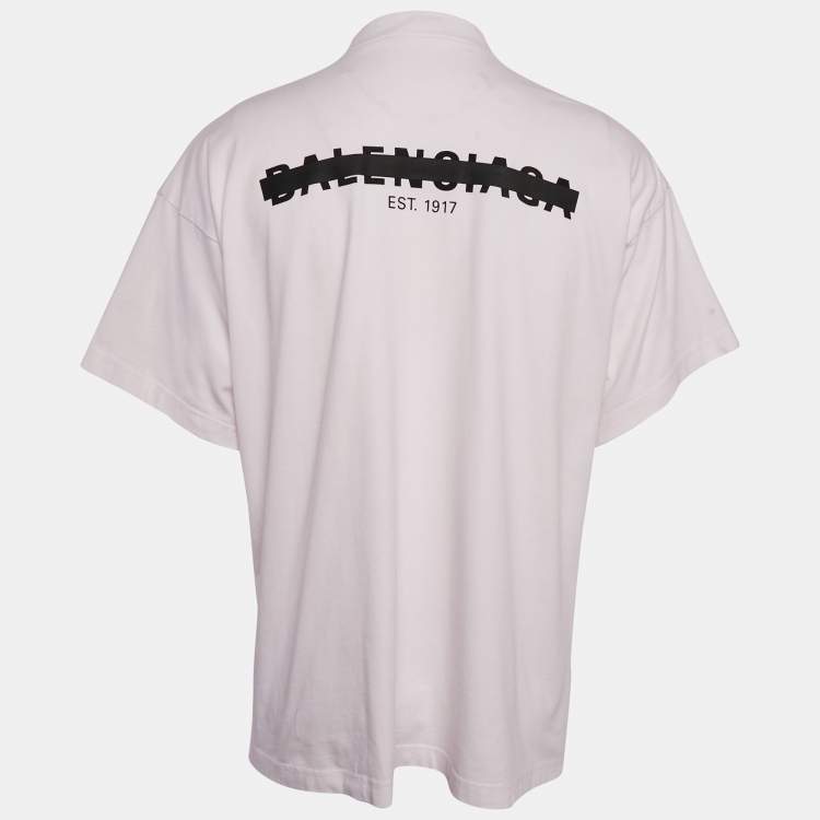 Pre Owned Balenciaga Light Pink Logo Strike-Out Print Cotton Jersey T-shirt L