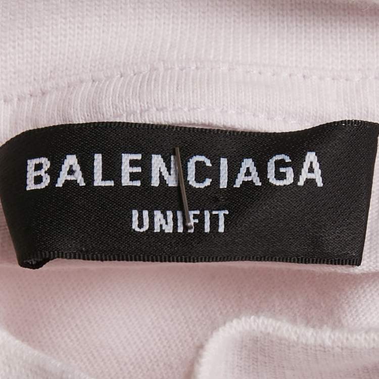Pre Owned Balenciaga Light Pink Logo Strike-Out Print Cotton Jersey T-shirt L