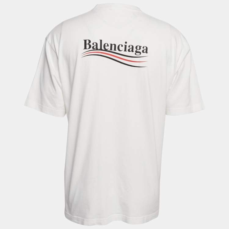Pre Owned Balenciaga White Logo Print Jersey Oversized T-Shirt XS