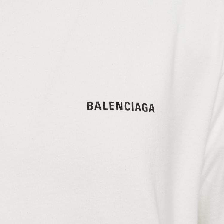 Pre Owned Balenciaga White Logo Print Jersey Crew Neck T-Shirt S
