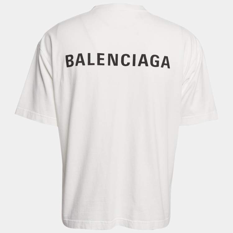 Pre Owned Balenciaga White Logo Print Jersey Crew Neck T-Shirt S