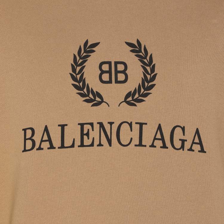 Pre Owned Balenciaga Light Brown Logo Printed Cotton Hoodie XS