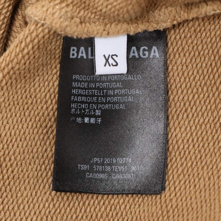 Pre Owned Balenciaga Light Brown Logo Printed Cotton Hoodie XS