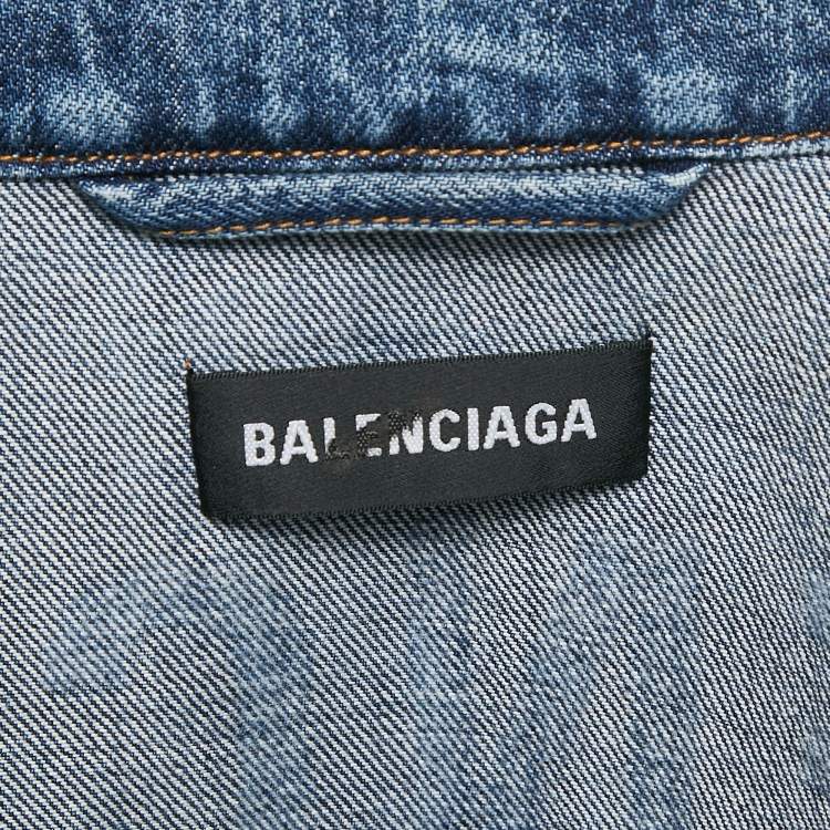 Pre Owned Balenciaga Blue Dirty Light Blue Denim Distressed Collar Jacket M
