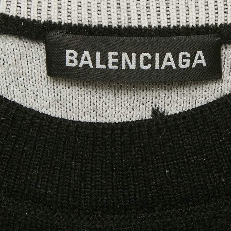 Pre Owned Balenciaga Black Logo Jacquard Knit Crew Neck Jumper S