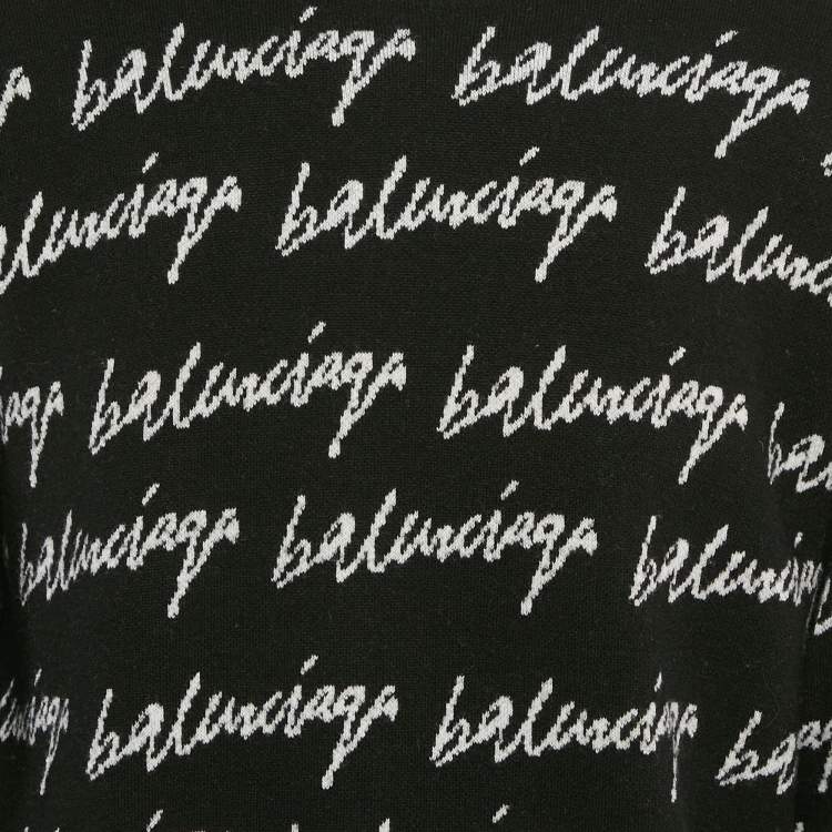 Pre Owned Balenciaga Black Logo Jacquard Knit Crew Neck Jumper S