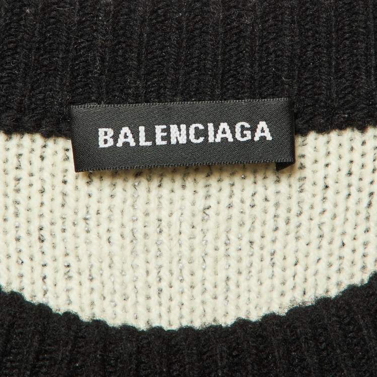 Pre Owned Balenciaga Black Logo Intarsia Wool Knit Crew Neck Jumper S