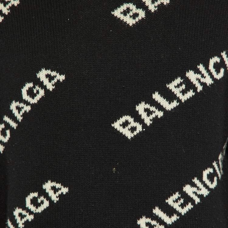 Pre Owned Balenciaga Black Logo Intarsia Wool Knit Crew Neck Jumper S