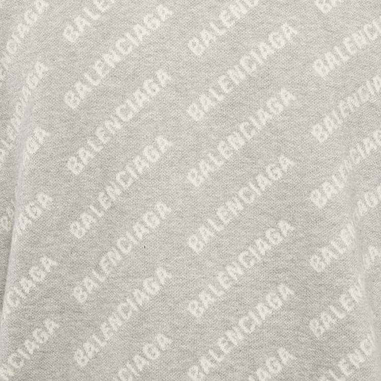 Pre Owned Balenciaga Grey Logo Jacquard Cotton Blend Crew Neck Sweatshirt M