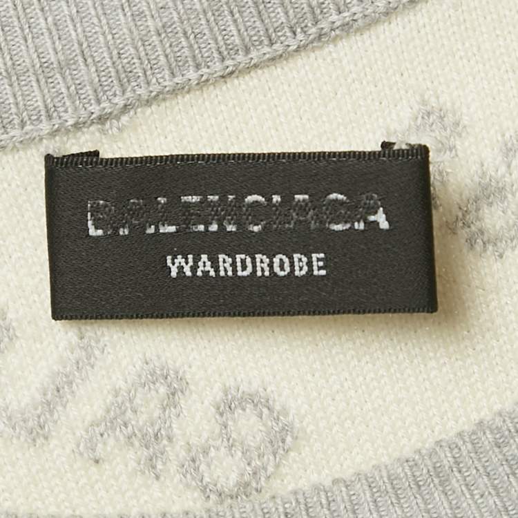 Pre Owned Balenciaga Grey Logo Jacquard Cotton Blend Crew Neck Sweatshirt M