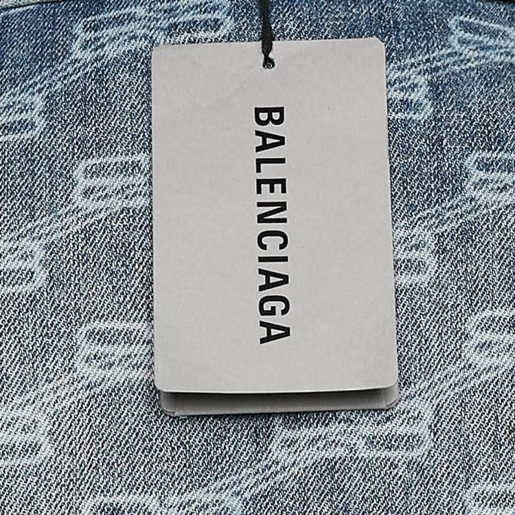 Pre Owned Balenciaga Unifit Blue Logo Pattern Denim Oversized Jacket S