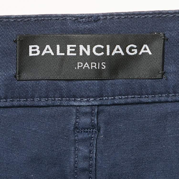 Pre Owned Balenciaga Blue Cotton Gabardine Pants L