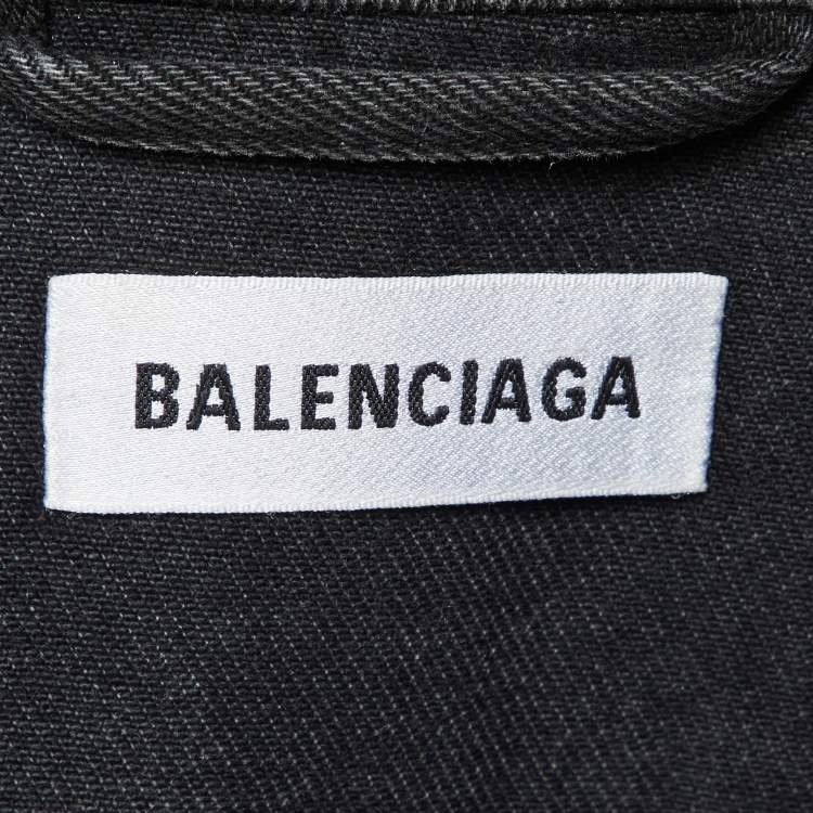 Pre Owned Balenciaga Grey Rhinestone Logo Denim Oversized Jacket XS