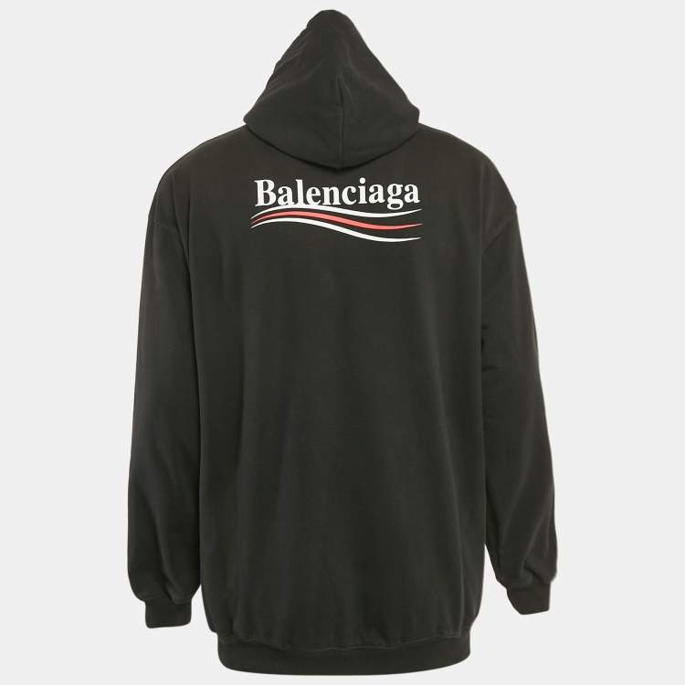 Pre Owned Balenciaga Black Logo Print Cotton Knit Oversized Hoodie S