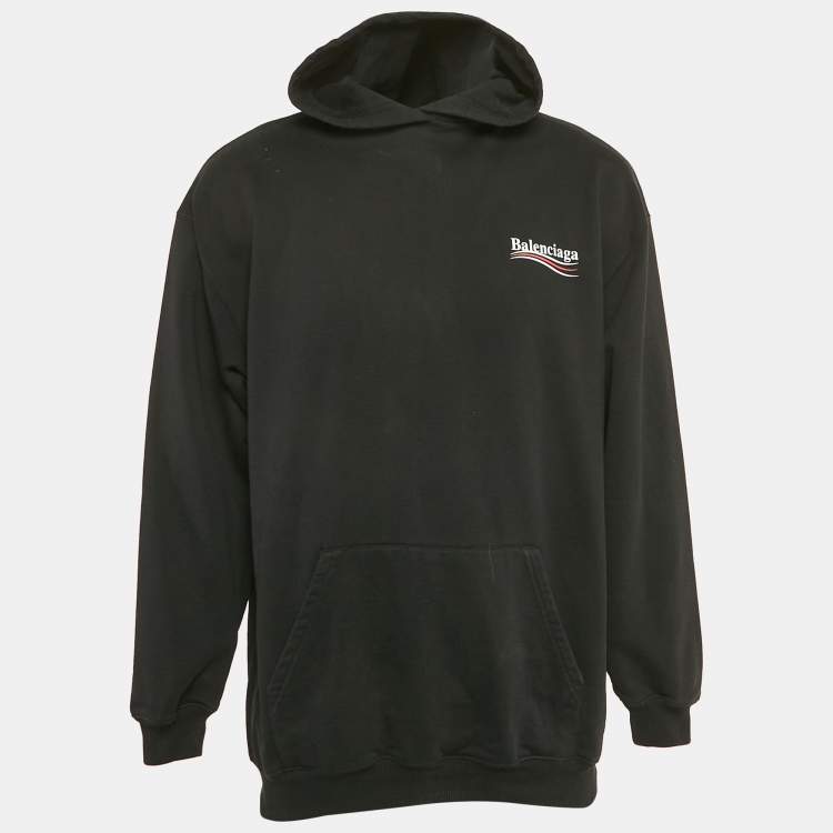 Pre Owned Balenciaga Black Logo Print Cotton Knit Oversized Hoodie S