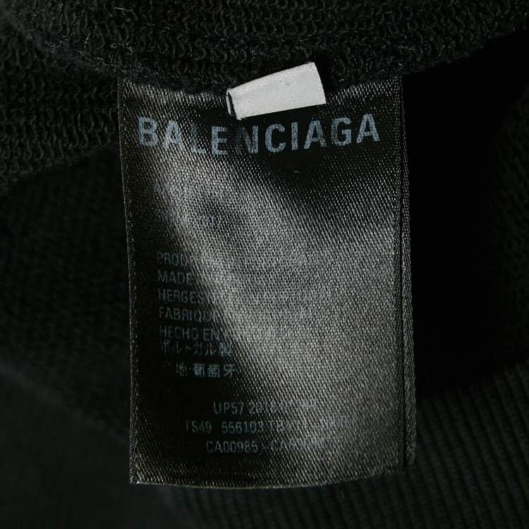 Pre Owned Balenciaga Black Logo Print Cotton Knit Oversized Hoodie S